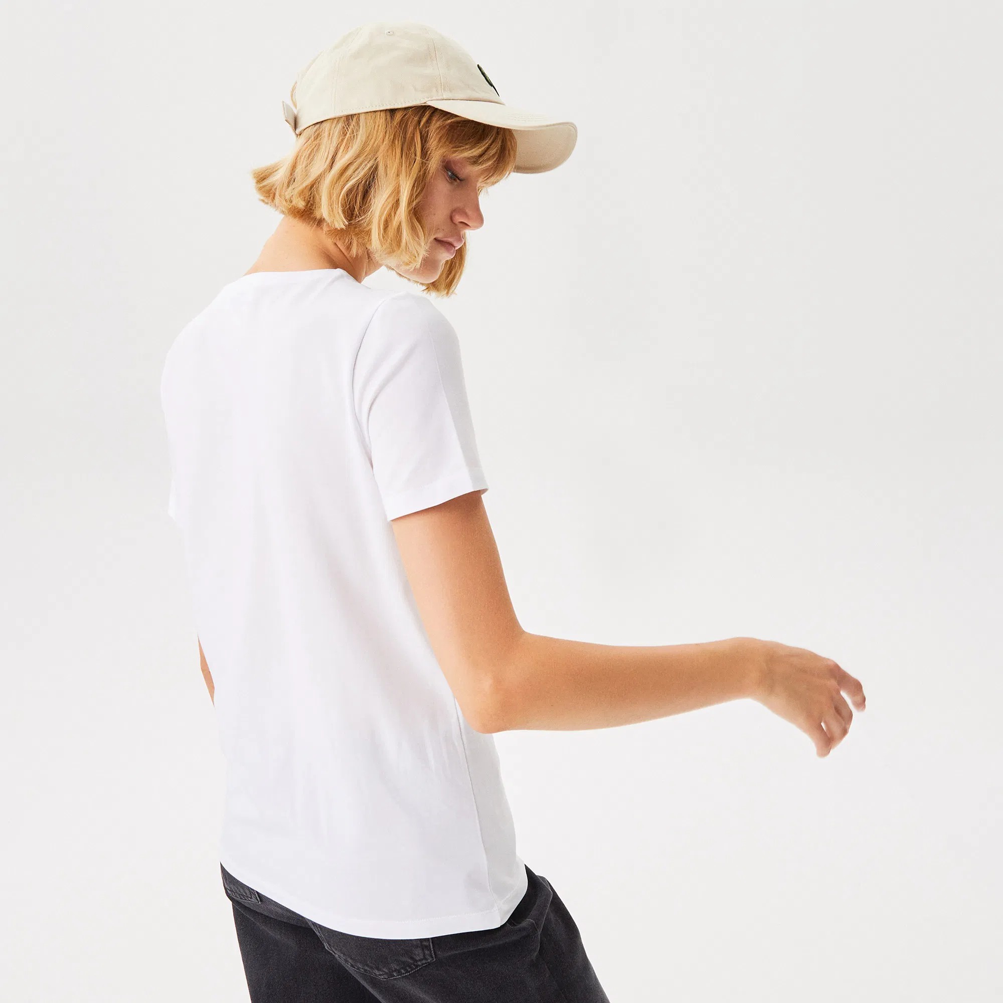 Lacoste Düz Beyaz Kadın T-shirt