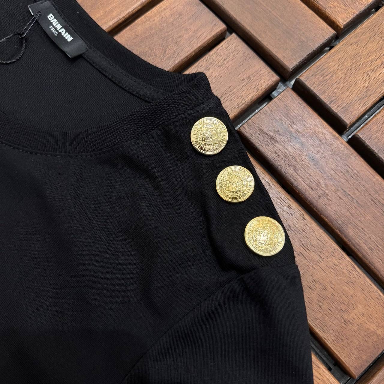Balmain Gold Detaylı Siyah Kadın T-shirt 5023