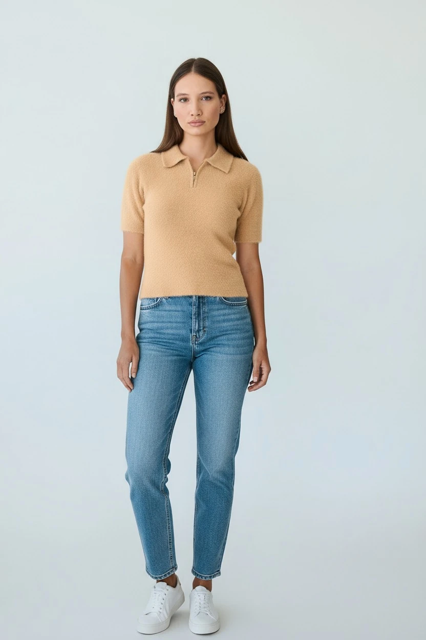 Berhani Yarım Fermuar Bej Kadın Triko 280B