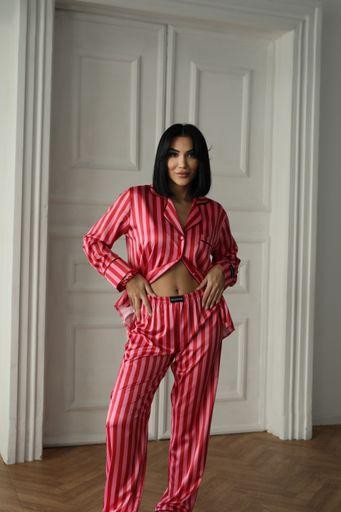 Berhani Bordo Pembe Çizgili Kadın Pijama