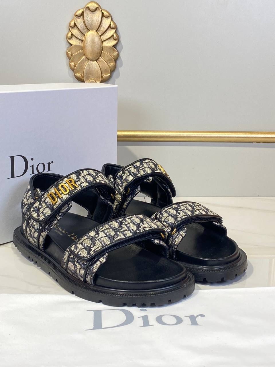Christian Dior Hakiki Deri Siyah-Lacivert Sandalet
