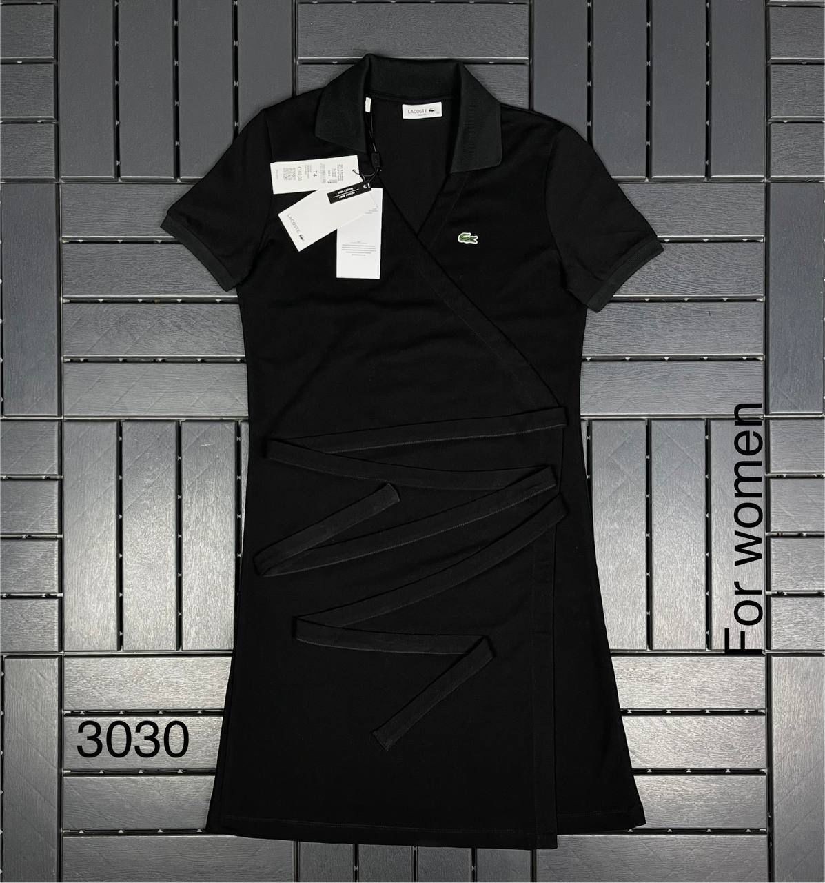 LACOSTE Polo Yaka Siyah Kadın Elbise 3030
