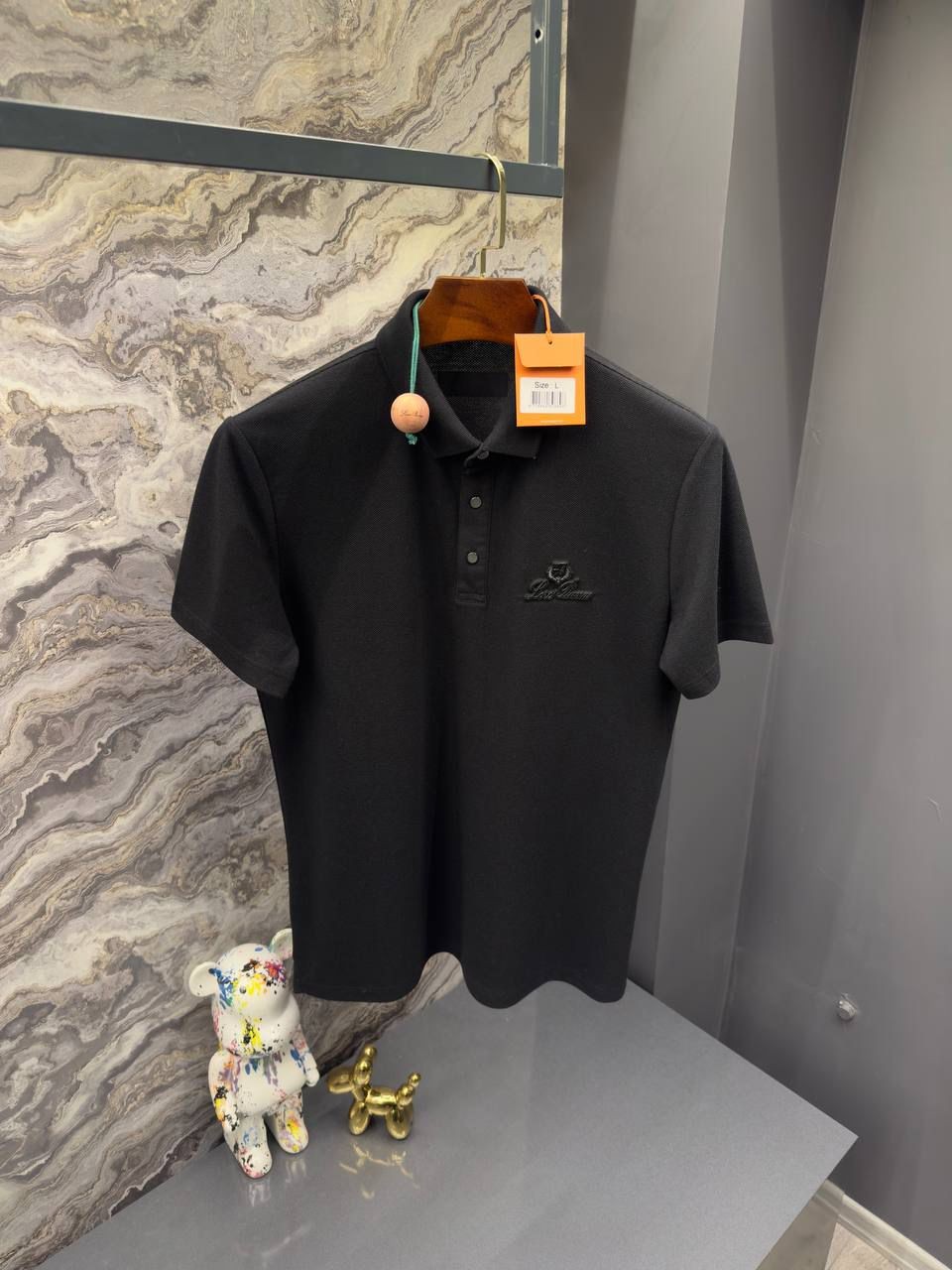 LORA PIANA Polo Yaka Siyah Erkek T-Shirt 3346