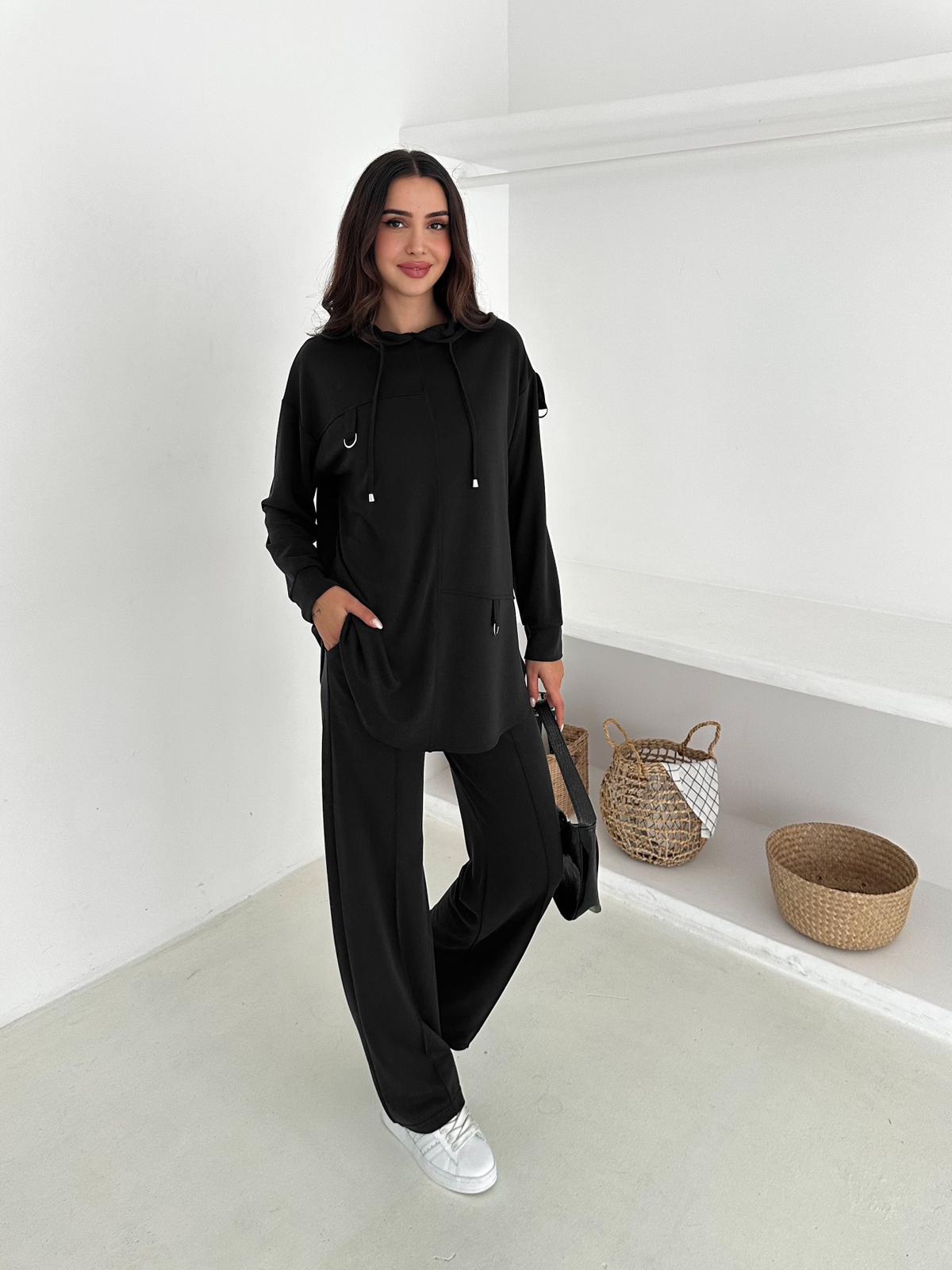 Berhani Modal Kumaş Toka Detaylı Siyah Kadın Takım YKM31180