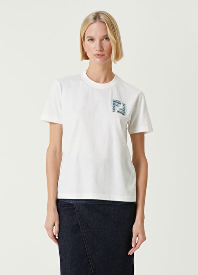 FENDI Bisiklet Yaka Pul Baskılı Beyaz Kadın T-Shirt BES97