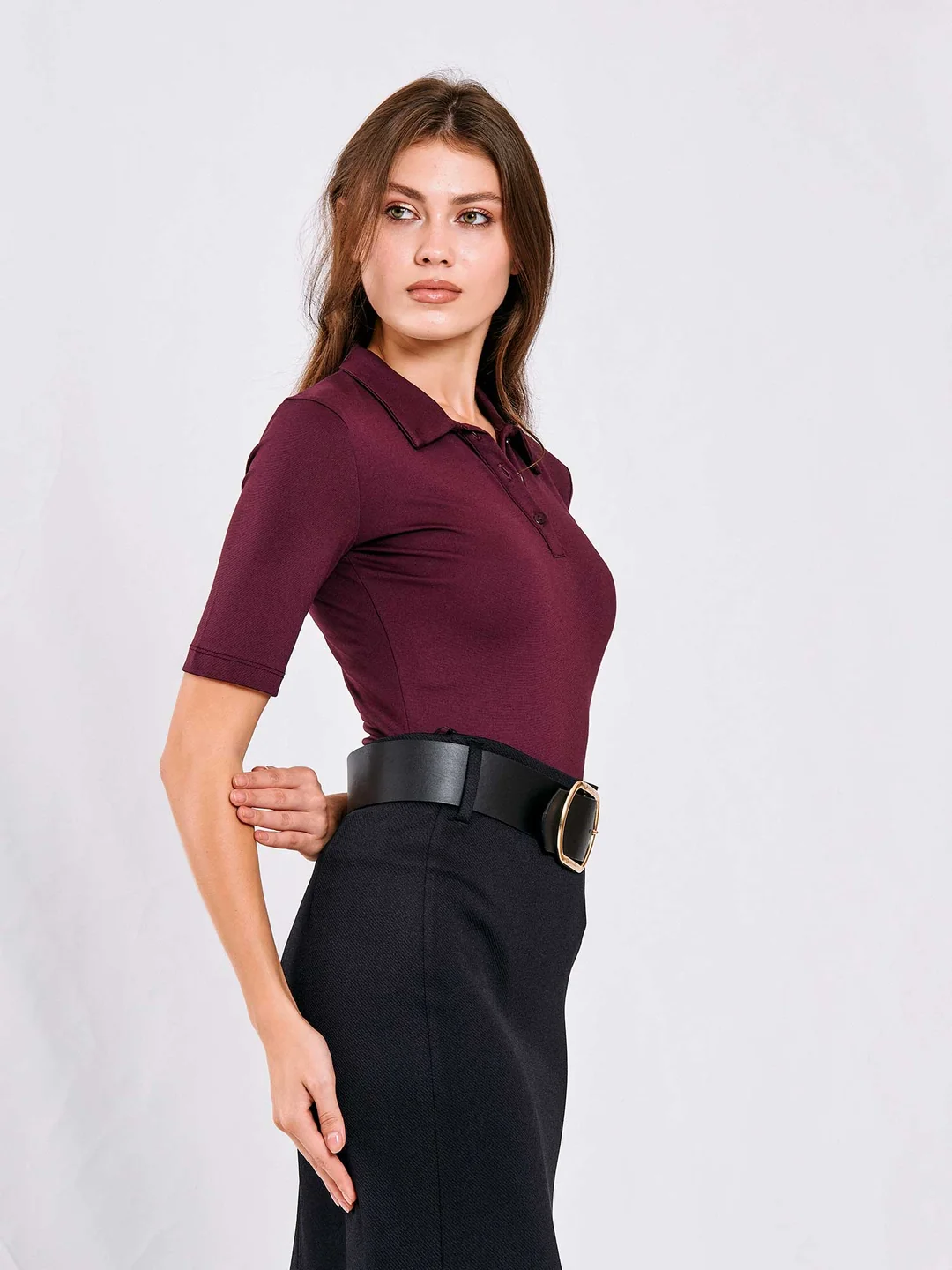 Berhani Yakalı Mürdüm Kadın Bodysuit 071739