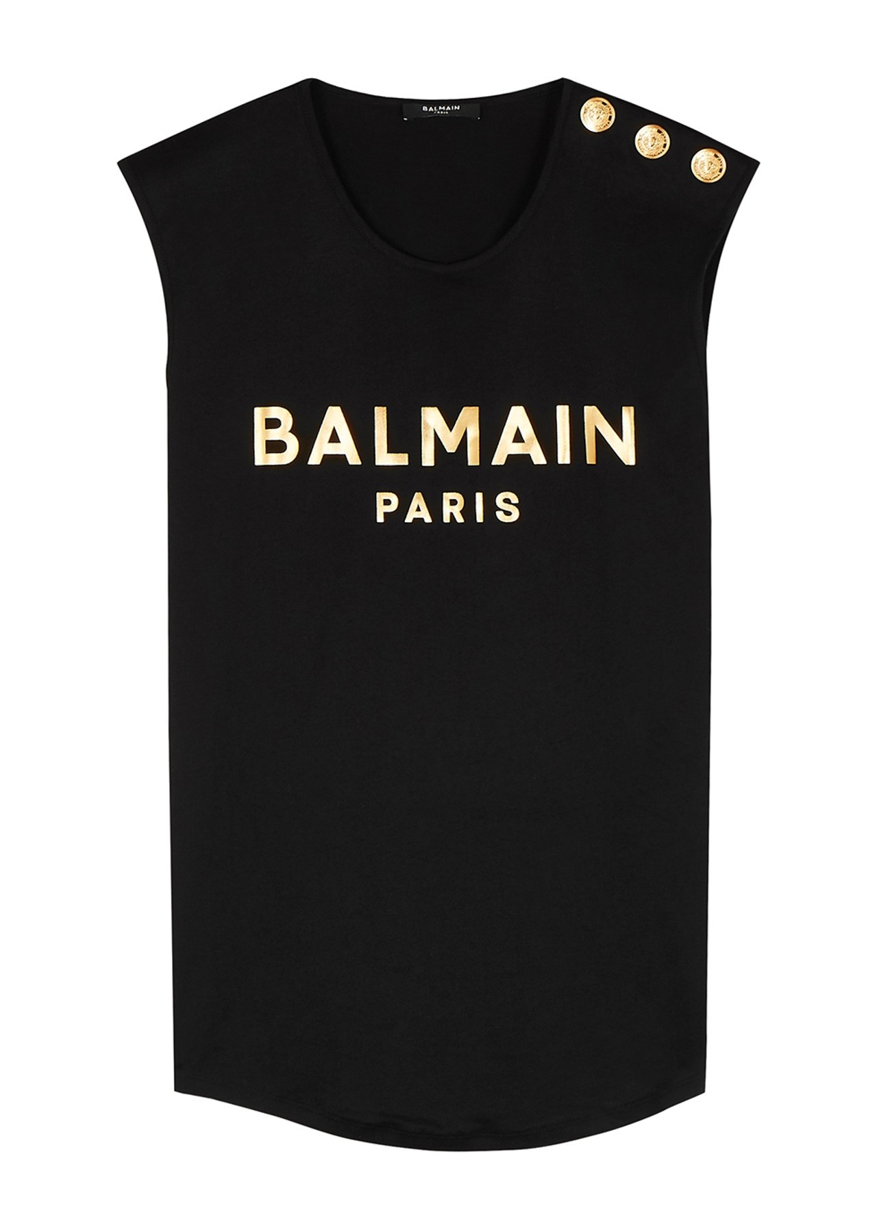 BALMAIN Logo Detaylı Sıfır Kol Siyah Kadın T-Shirt 318