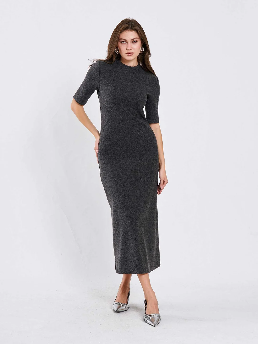 Berhani Uzun Kısa Kollu Örme Kadın Elbise 111629