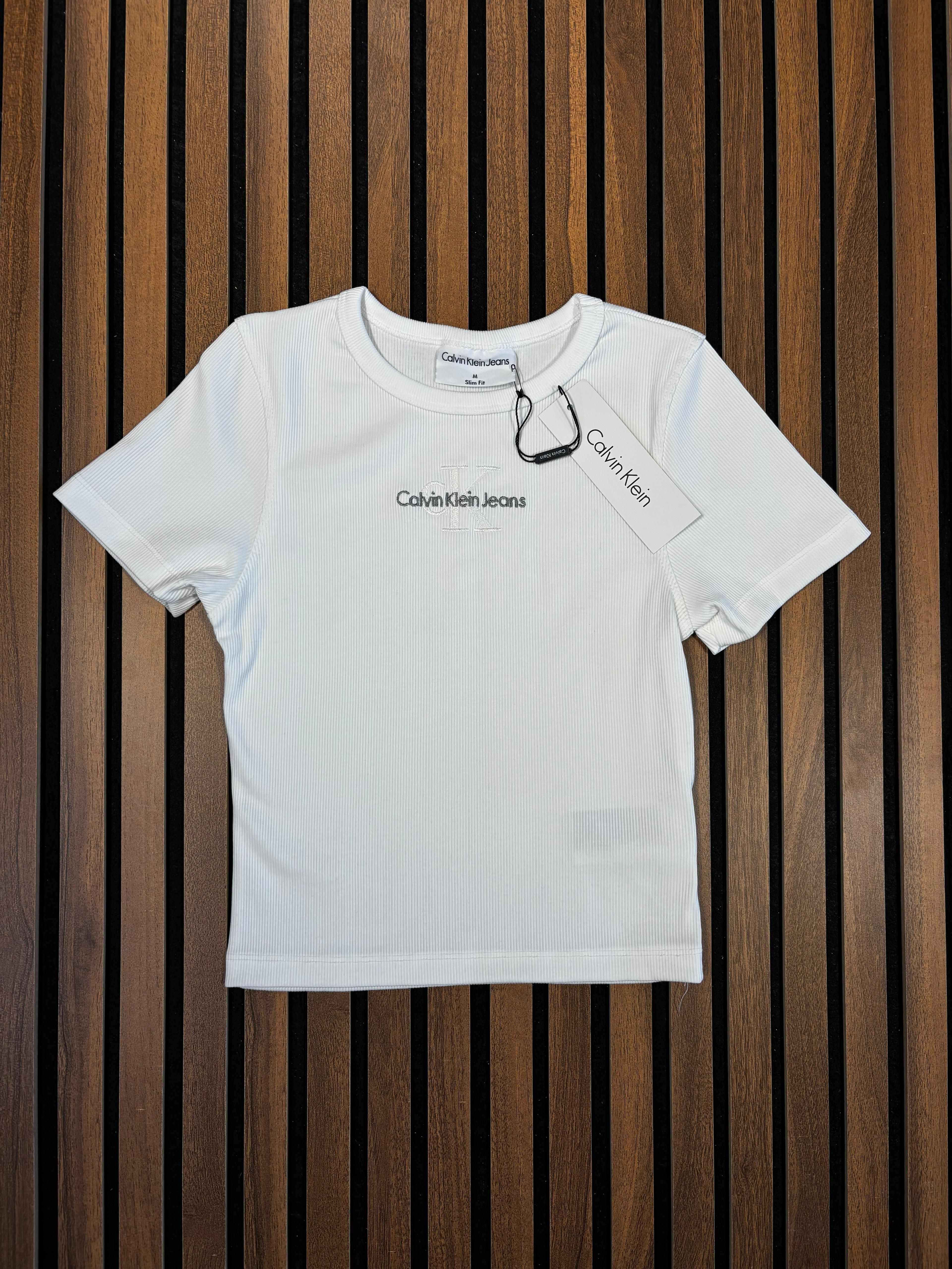 CALVIN KLEIN Fitilli Nakış Detaylı Beyaz Kadın T-Shirt BES174