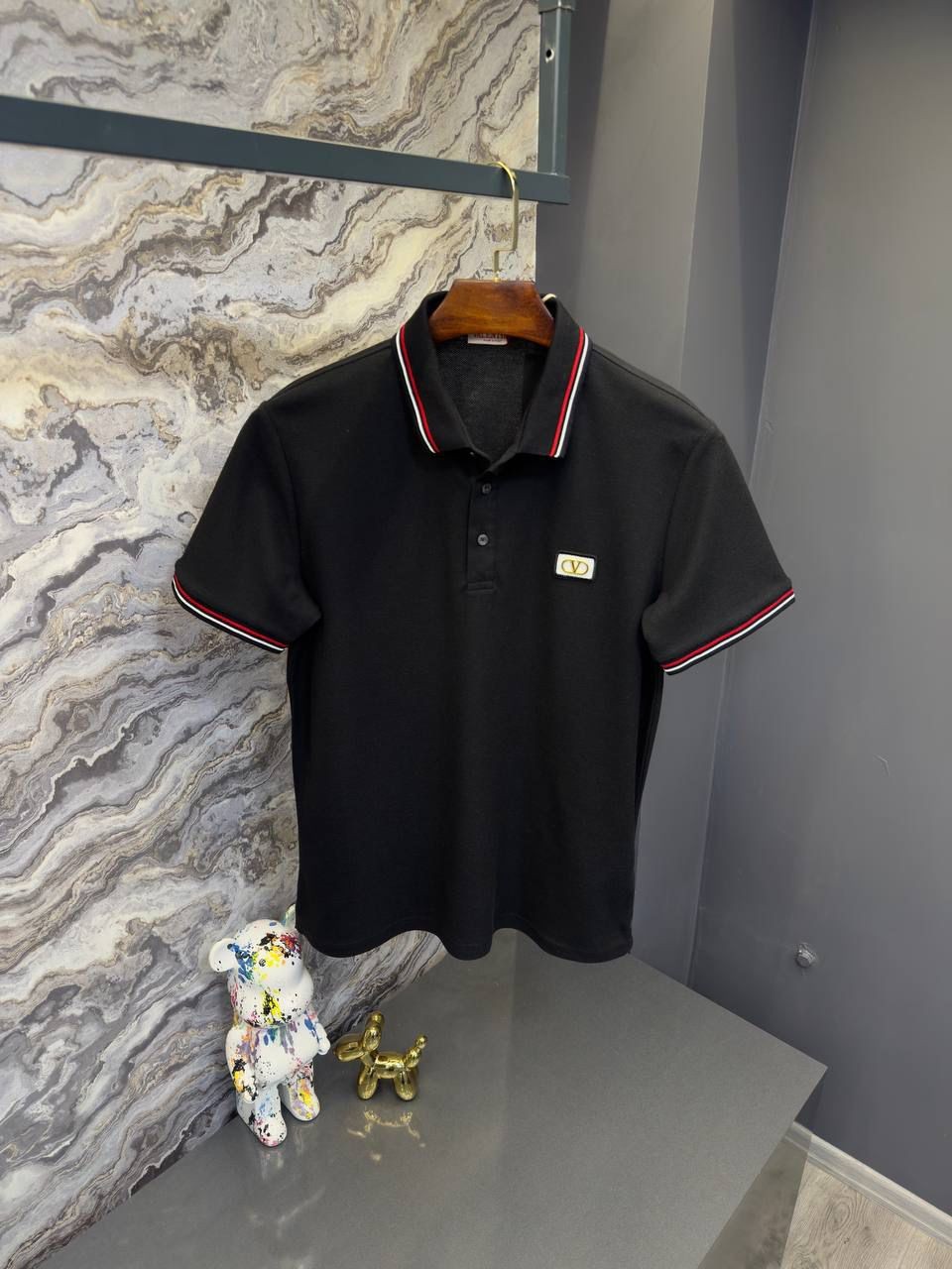 Valentino Logo Detaylı Polo Yaka Siyah Erkek T-shirt 3338