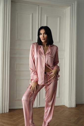 Berhani Çizgi Detaylı Pembe Kadın Pijama