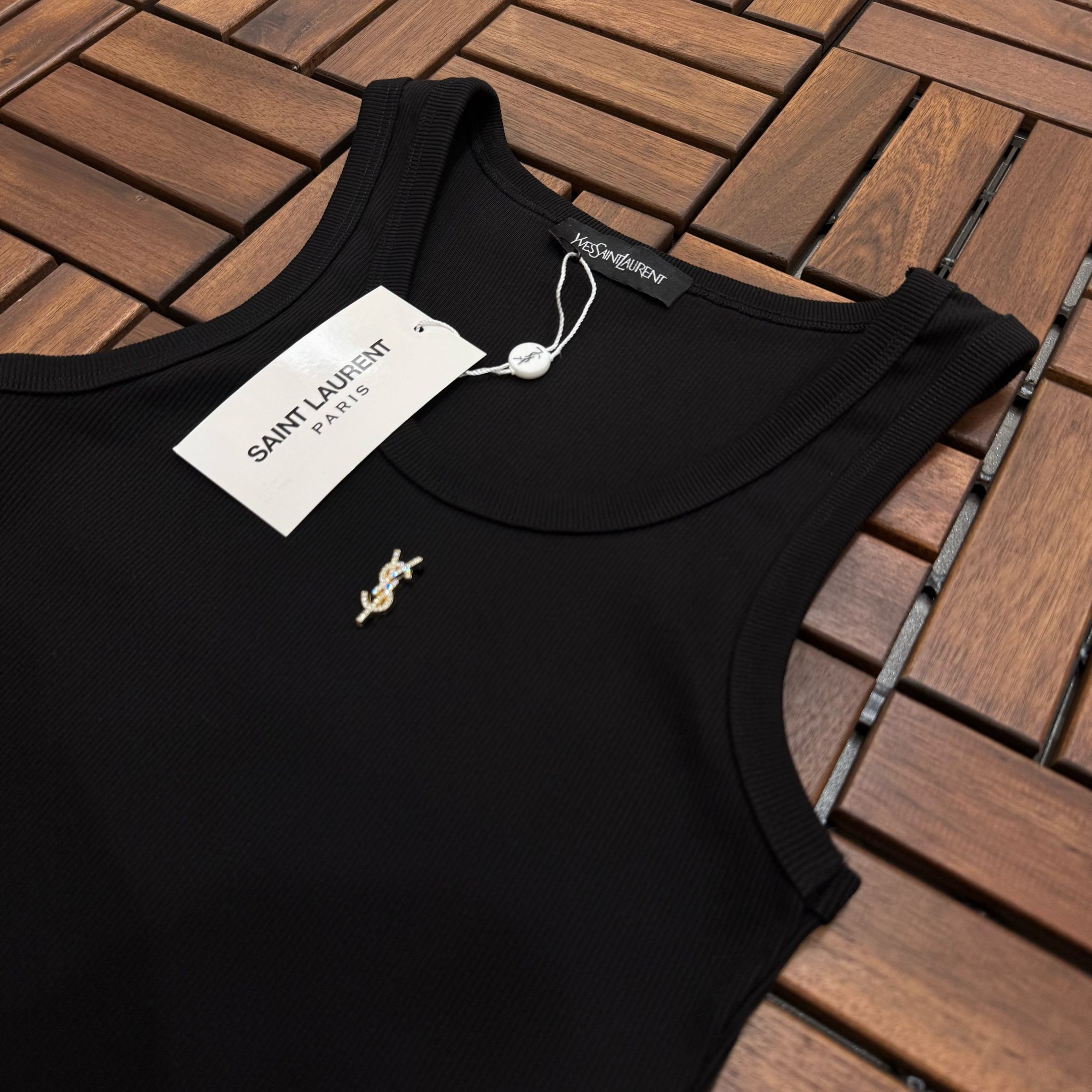 SAINT LAURENT Metal Logo Detaylı Siyah Kadın Atlet BES128