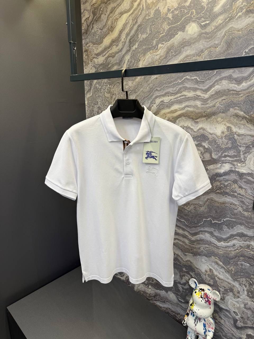 BURBERRY Polo Yaka Nakış Detaylı Beyaz Erkek T-Shirt 3321