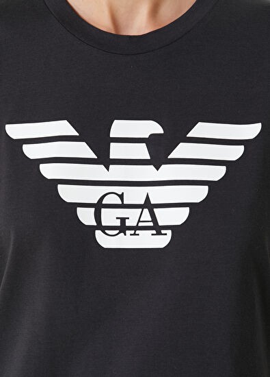 ARMANI Logo Baskılı Siyah Kadın T-Shirt 352