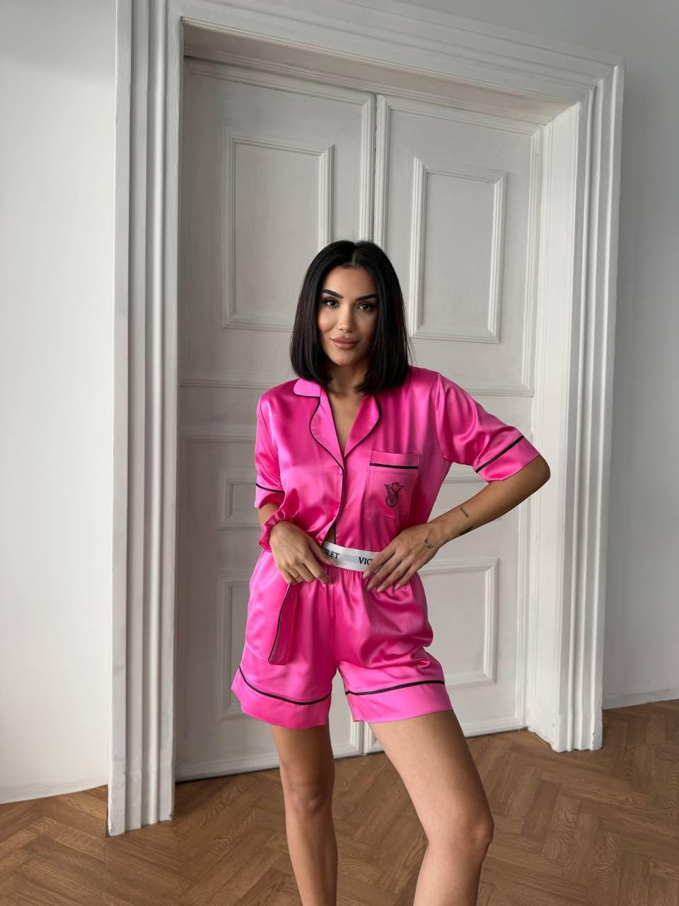 VS Pembe Şortlu Saten Kadın Pijama