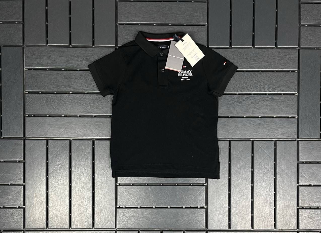 TOMMY HILFIGER Polo Yaka Yazı Detaylı Siyah Çocuk T-Shirt 80003