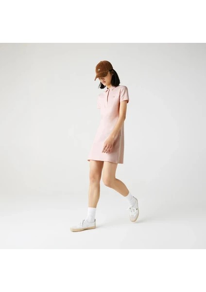 Lacoste Kadın Straight Fit Polo Yaka Pudra Elbise