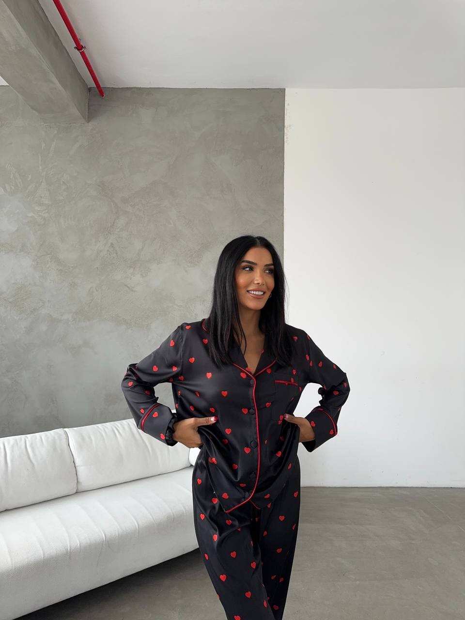 Berhani Kalp Detaylı Siyah Kadın Pijama 