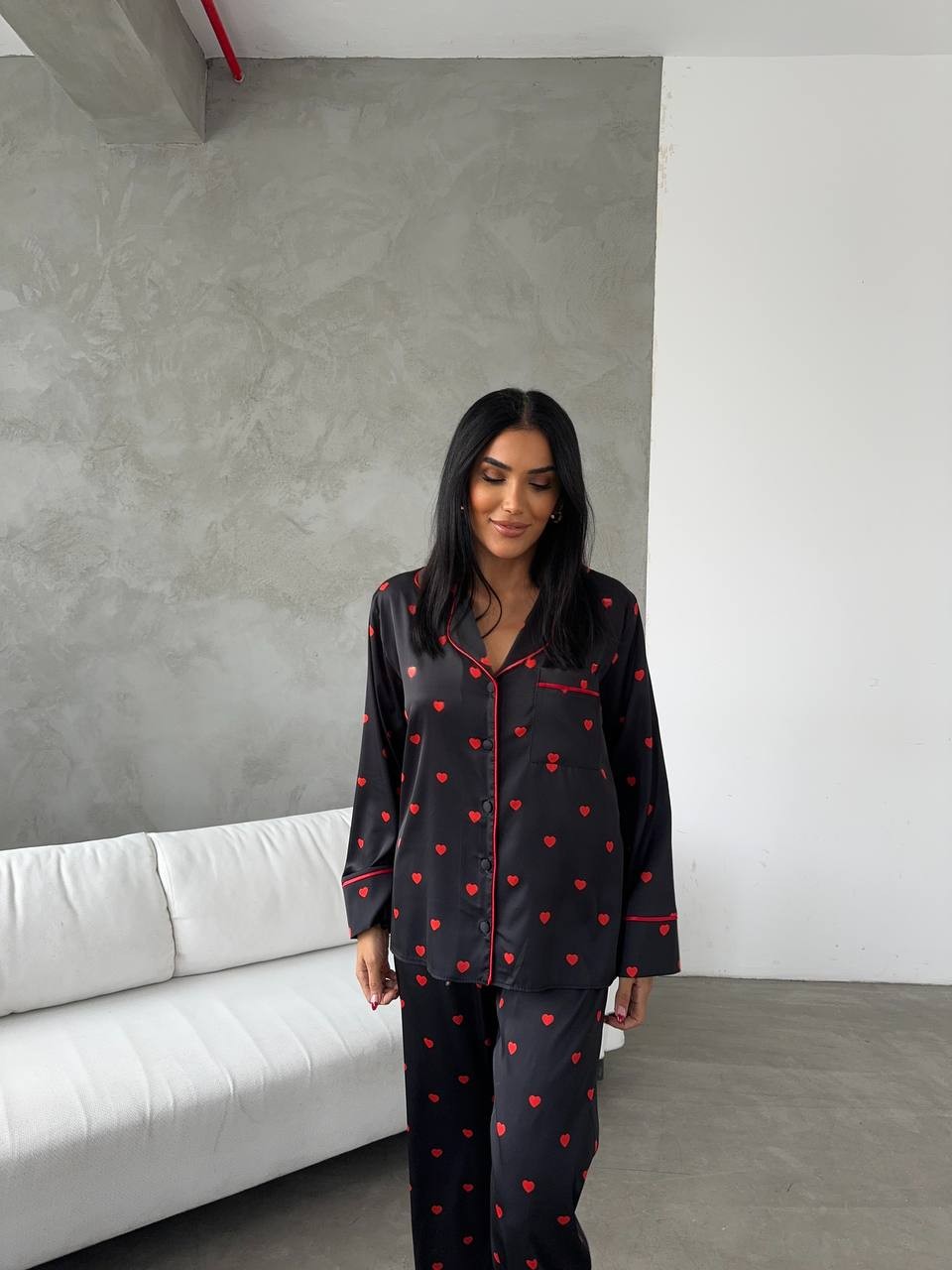 Berhani Kalp Detaylı Siyah Kadın Pijama 