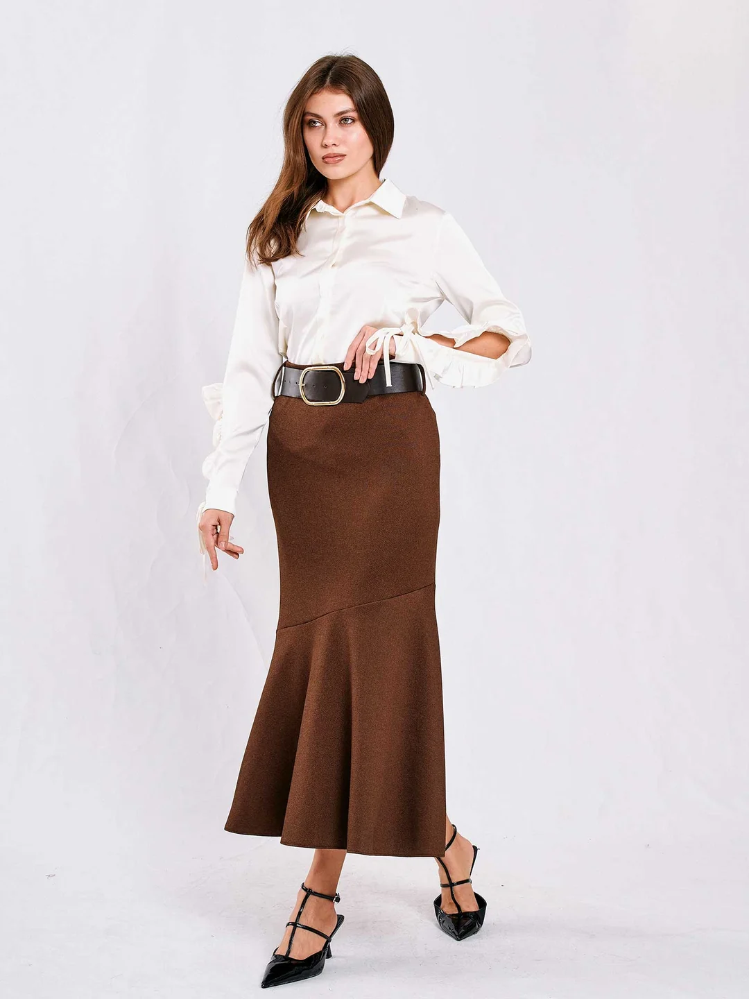 Berhani Volanlı Kahve Kadın Kalem Etek 041119