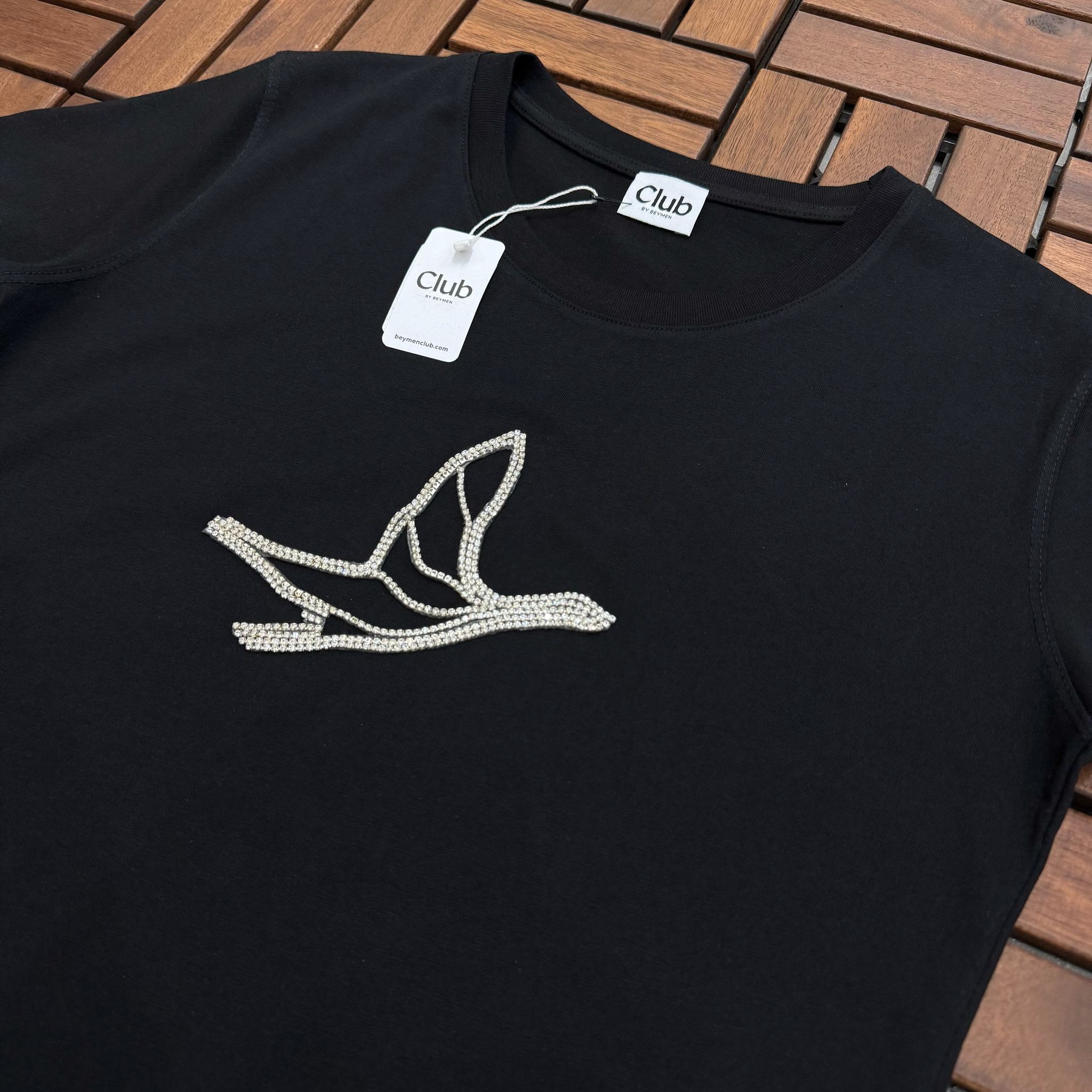 BEYMEN Taş İşlemeli Siyah Kadın T-Shirt BES109