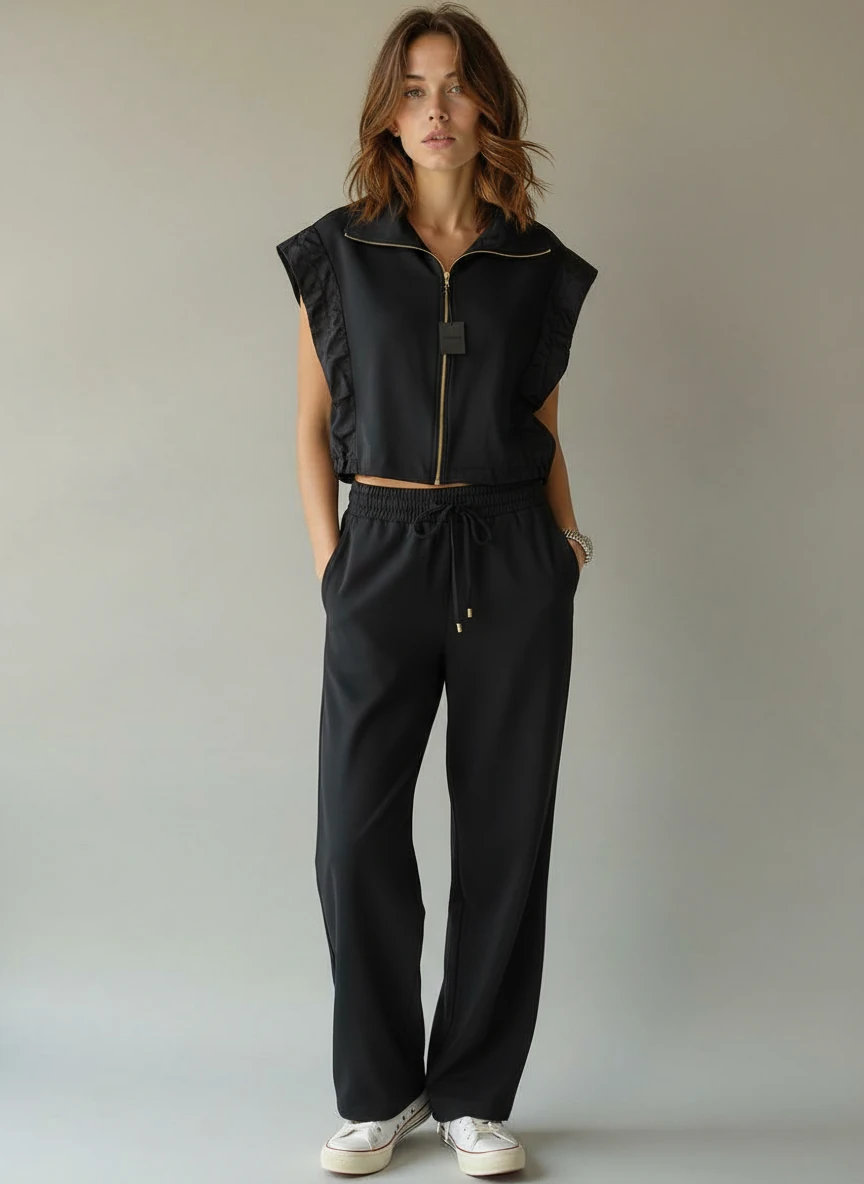 Berhani Yelekli Modal Kumaş Füme Kadın Takım NET101