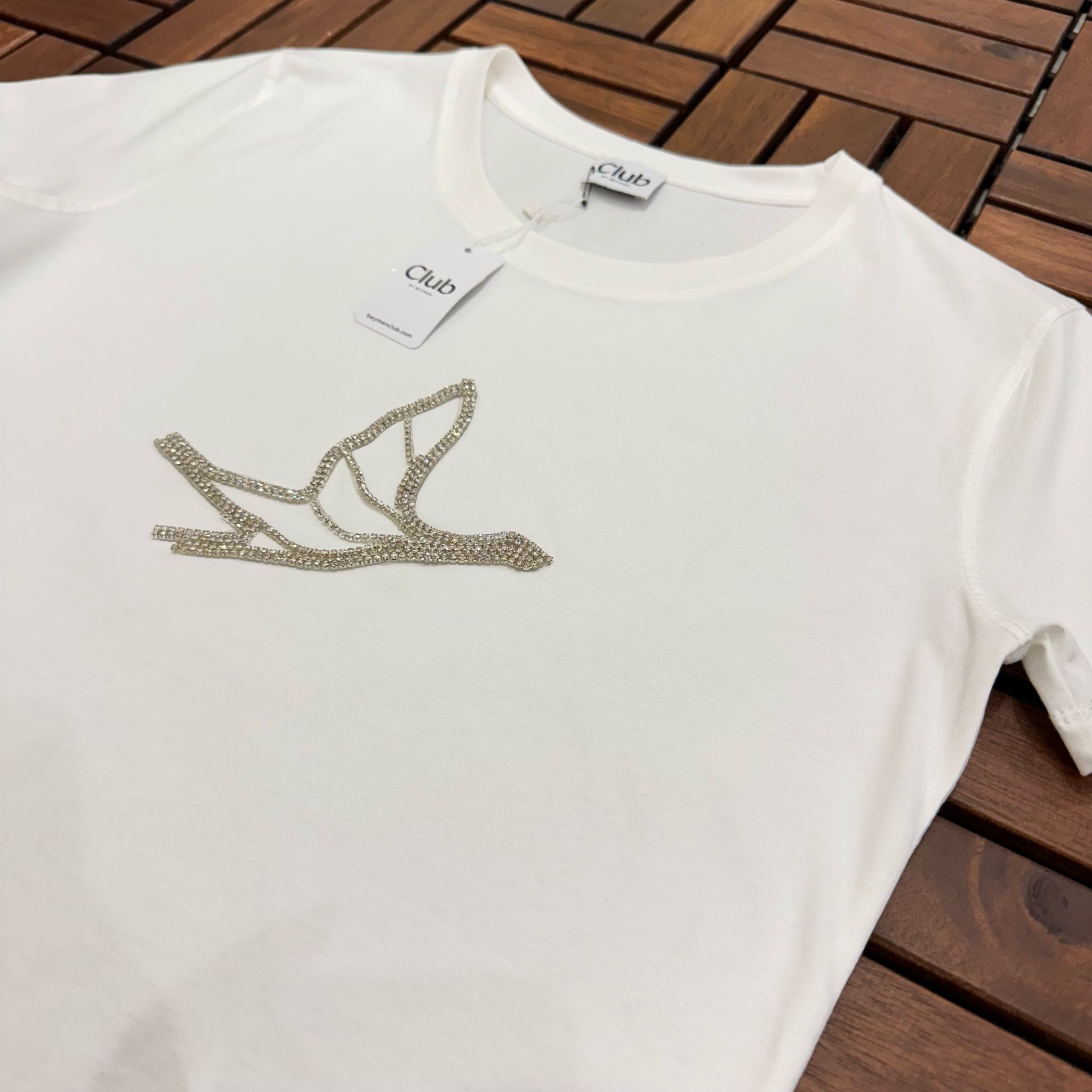 BEYMEN Taş İşlemeli Beyaz Kadın T-Shirt BES109
