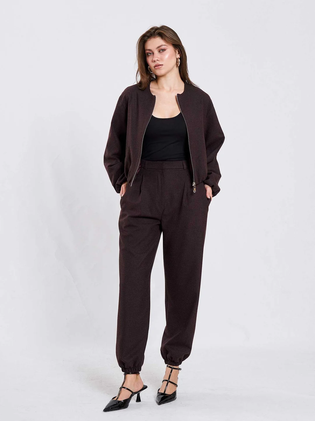 Berhani Fermuarlı Bordo Kadın Şalvar Takım 220604