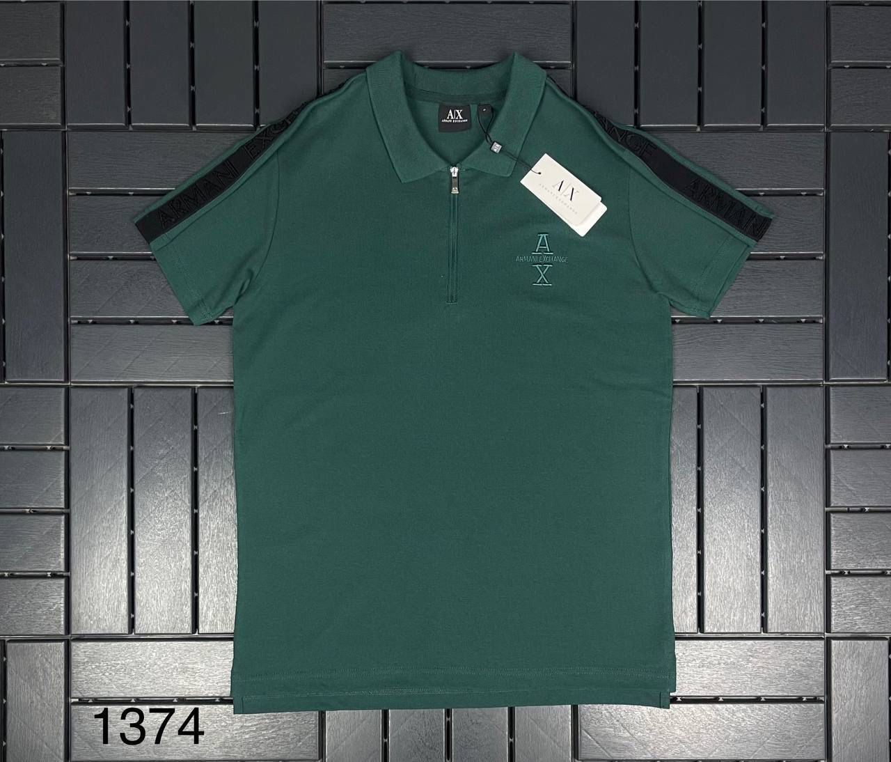 ARMANI Polo Yaka Fermuar Detaylı Koyu Yeşil Erkek T-Shirt 1374