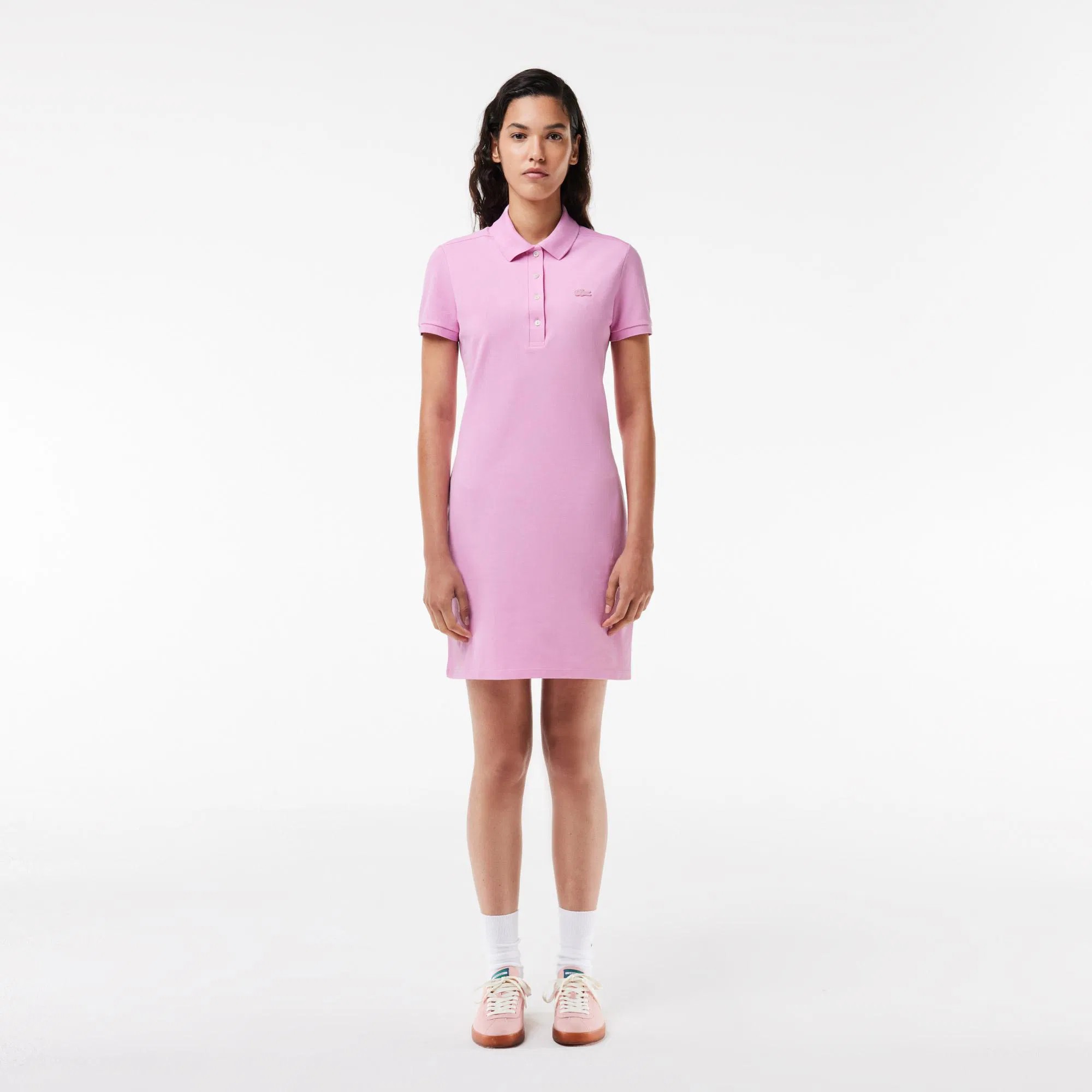 Lacoste Kadın Straight Fit Polo Yaka Pembe Elbise
