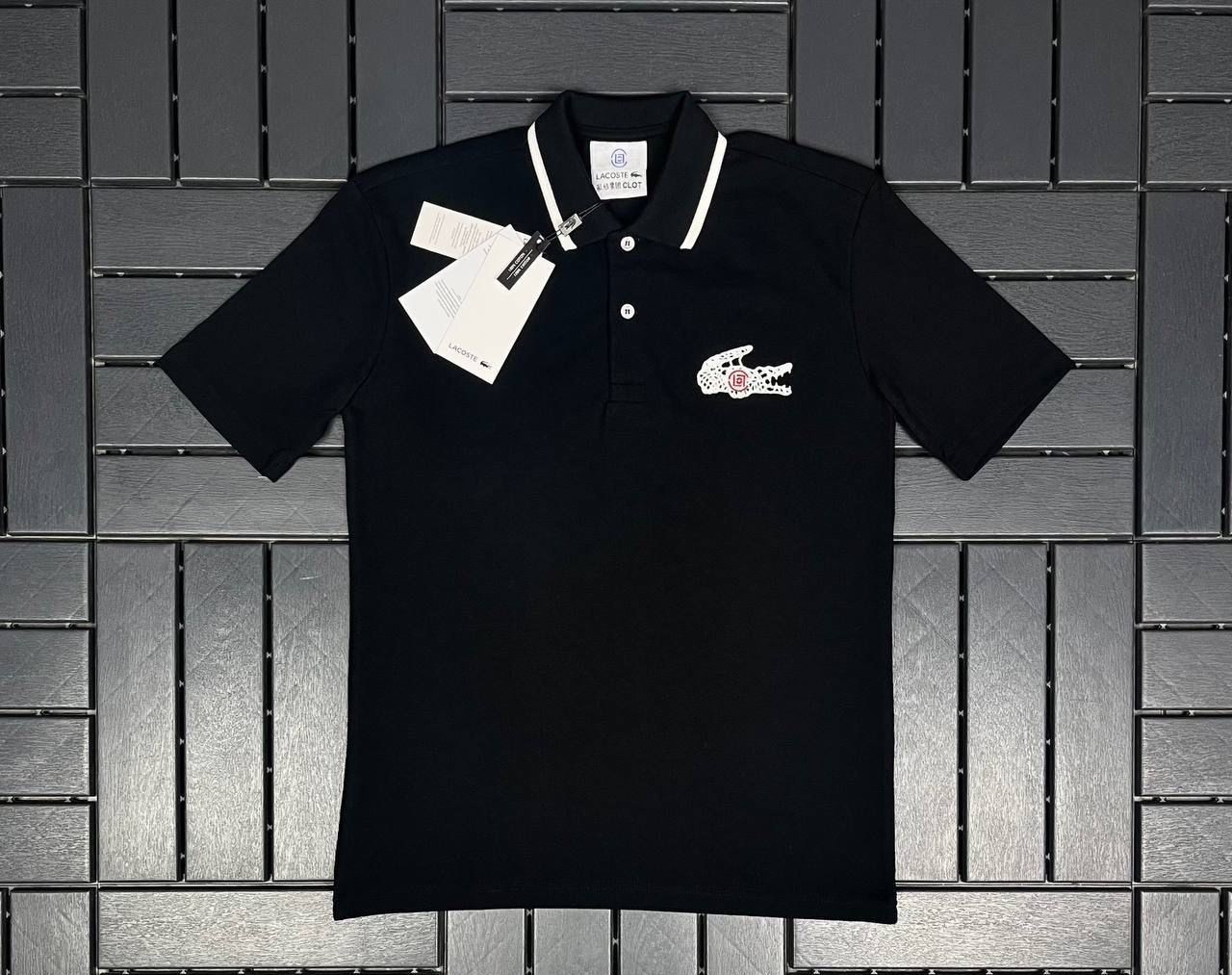 LACOSTE Nakış İşlemeli Polo Yaka Siyah Kadın T-Shirt 3041