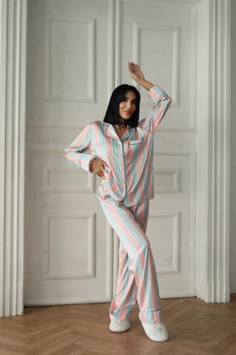 Berhani Mavi Çizgili Pudra Kadın Pijama