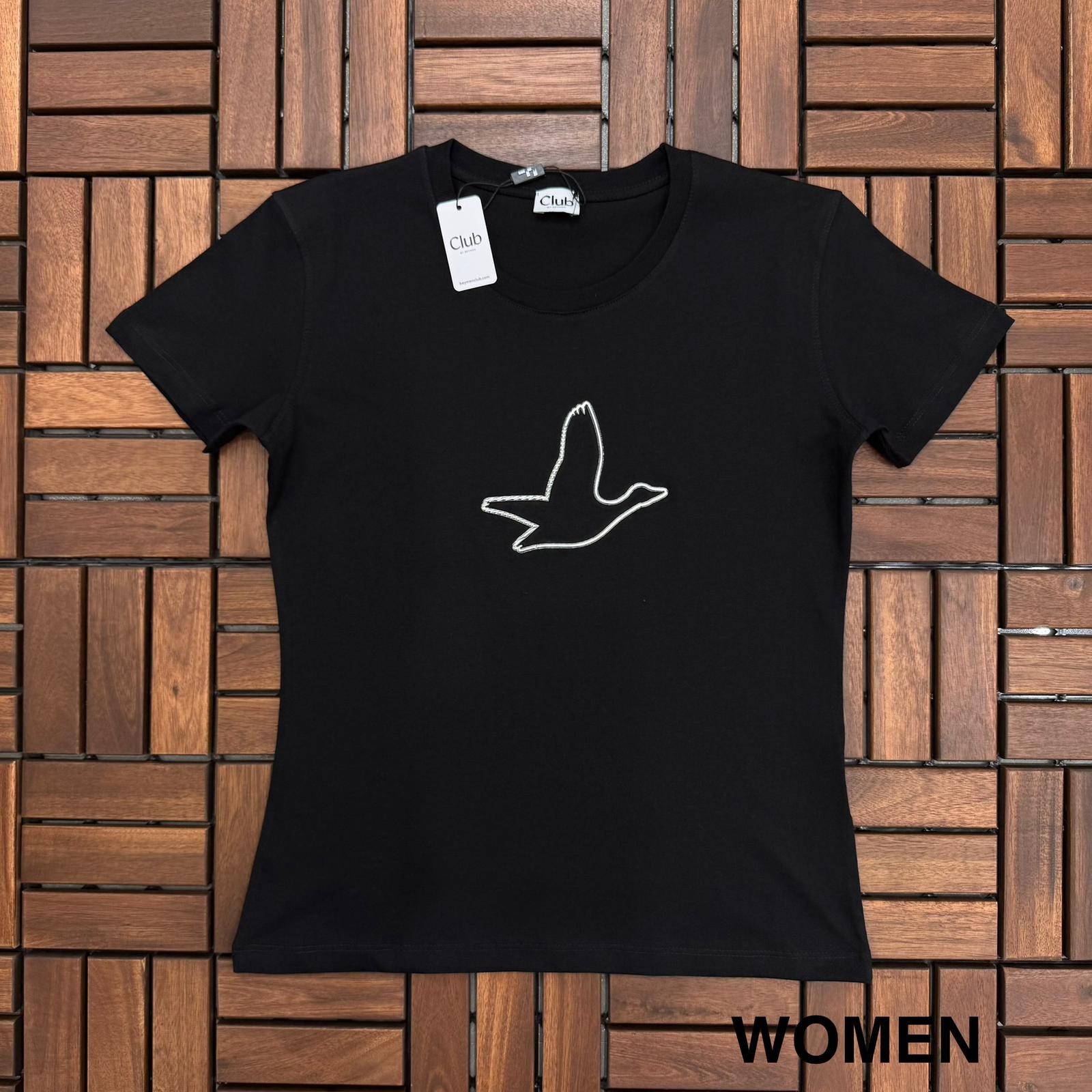 BEYMEN Kuş Detaylı Siyah Kadın T-Shirt BES148