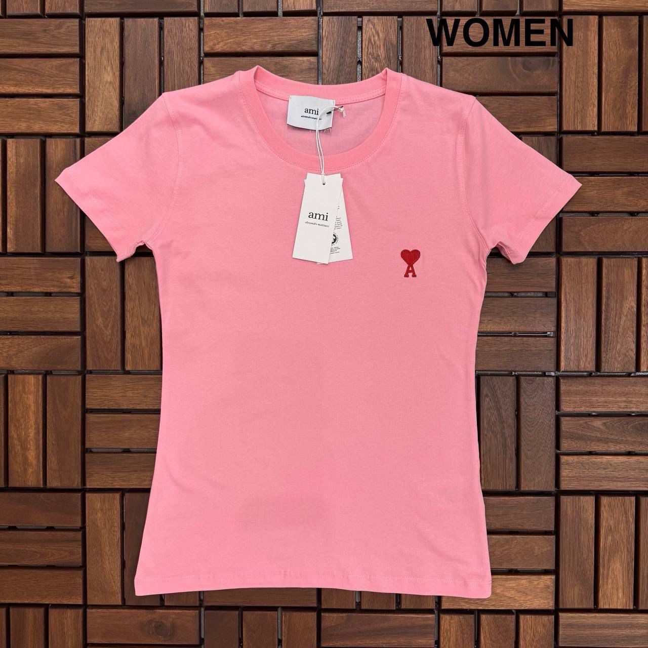 Ami Nakış Logo Detaylı Pembe Kadın T-Shirt BES02
