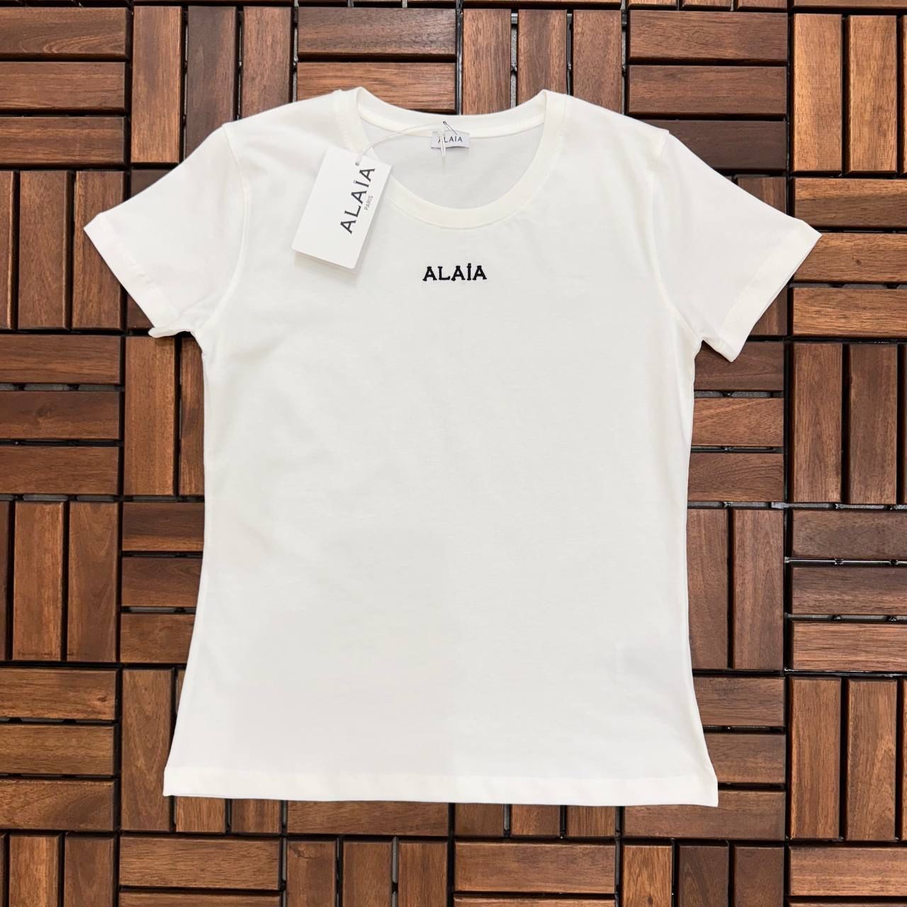 ALAIA Nakış Logo Baskılı Beyaz Kadın T-Shirt ES47