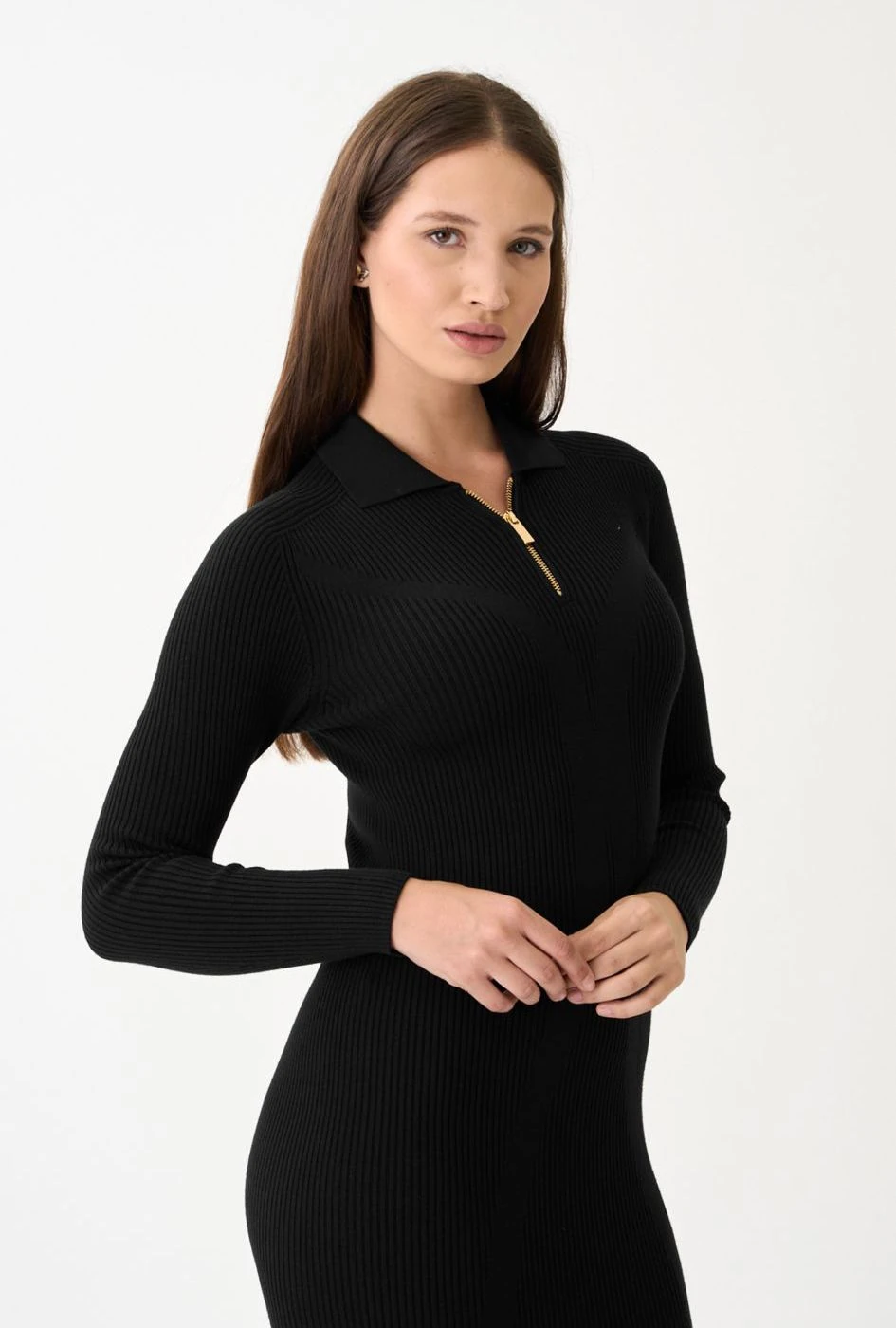 Berhani Fermuar Detay Siyah Kadın Elbise 213B