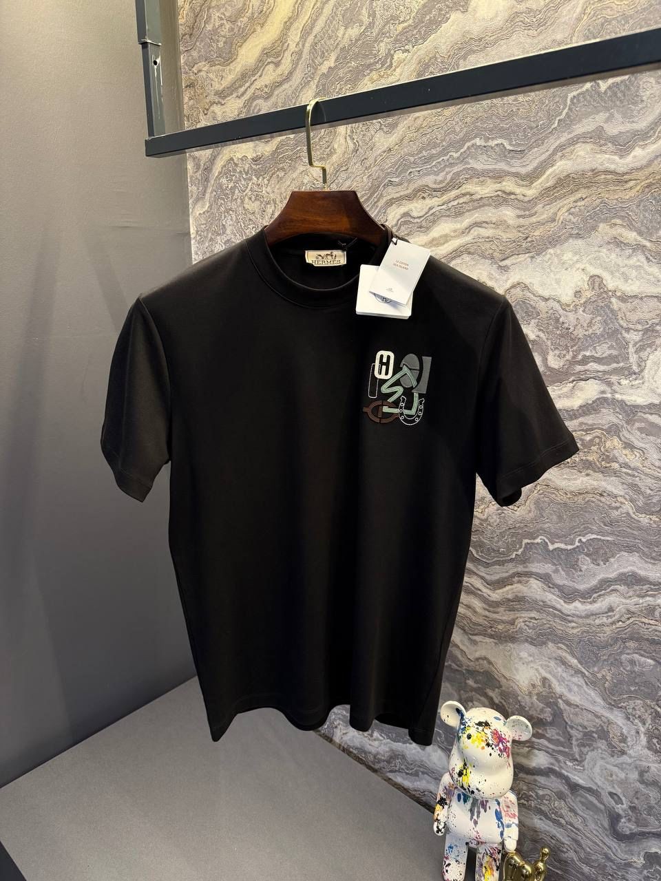 HERMES Baskı Detaylı Siyah Erkek T-Shirt 9343