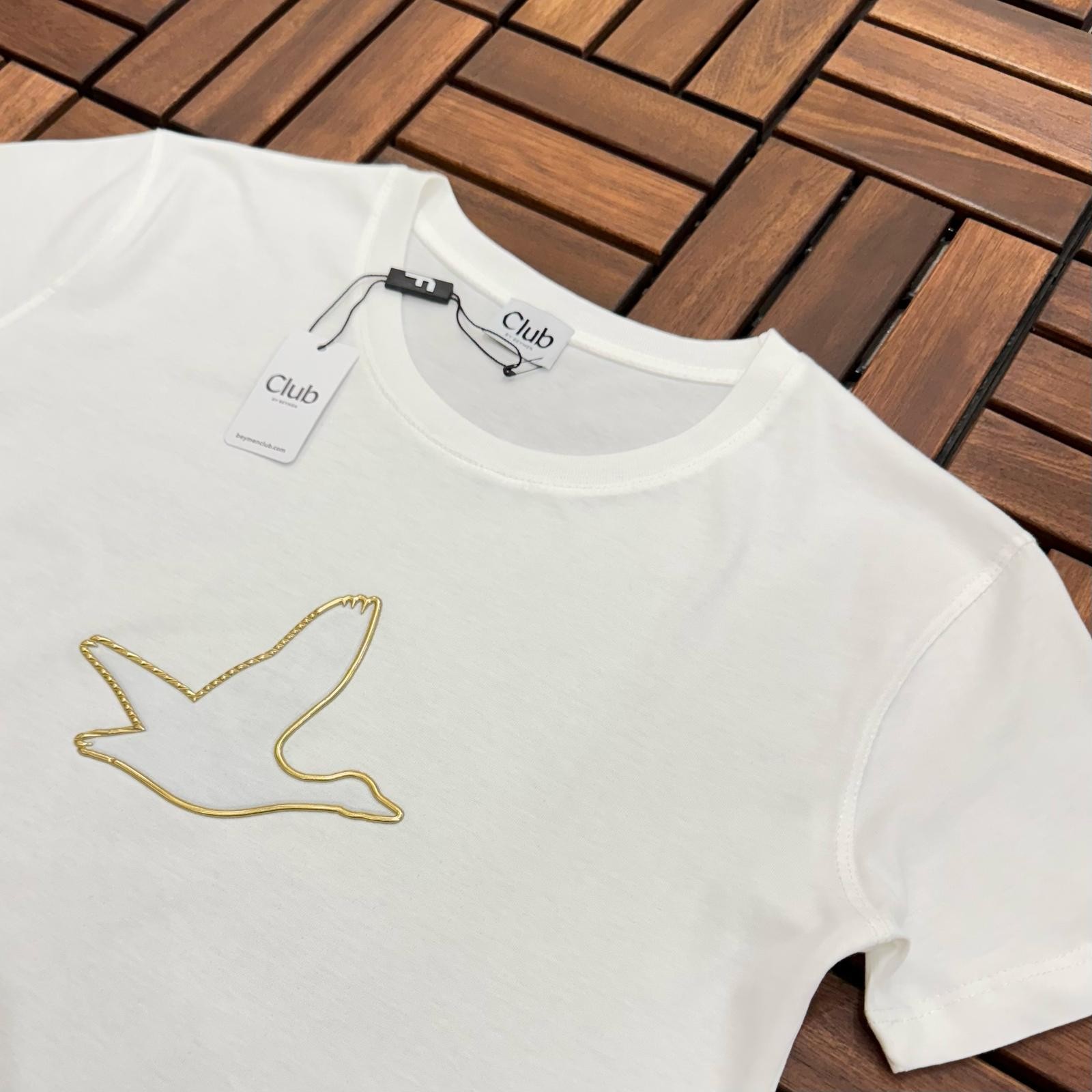 BEYMEN Kuş Detaylı Beyaz Kadın T-Shirt BES148