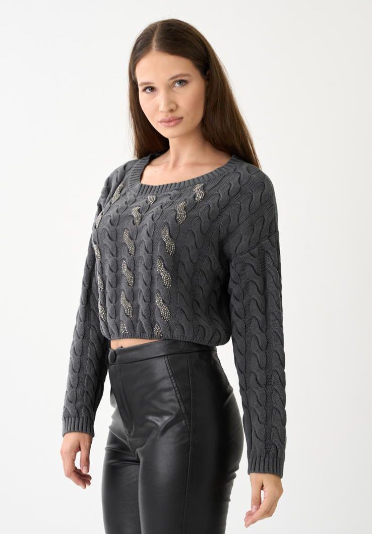 Berhani Desenli Gri Kadın Kazak 171B