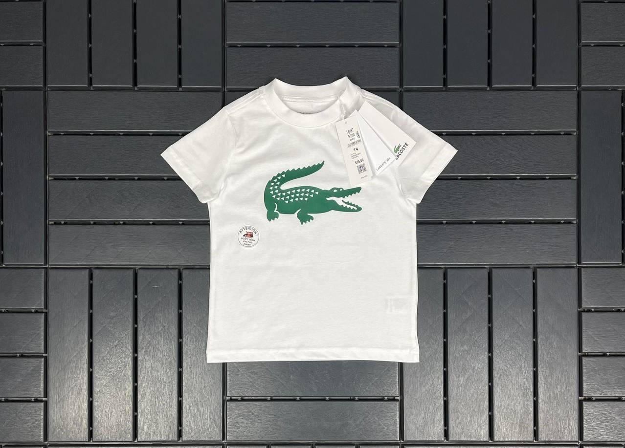LACOSTE Yeşil Timsah Baskılı Beyaz Çocuk T-Shirt 81000