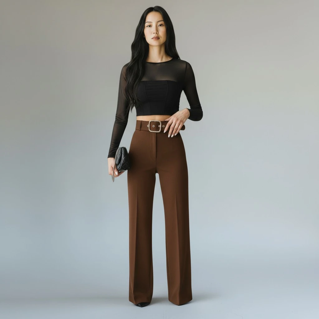 Berhani Likralı Bol Paça Palazzo Kahve Kadın Pantolon 9010