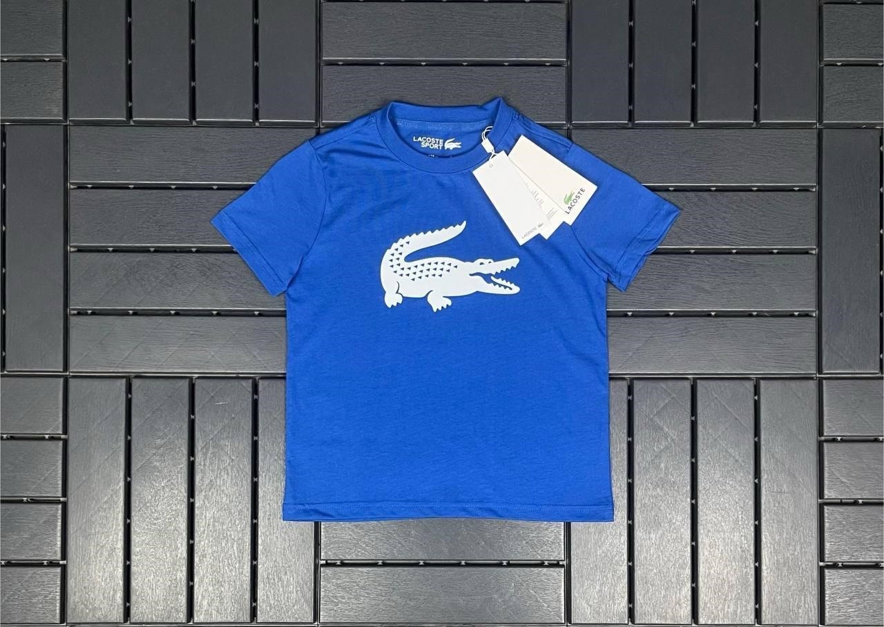 LACOSTE Beyaz Timsah Baskılı Saks Mavisi Çocuk T-Shirt 81000