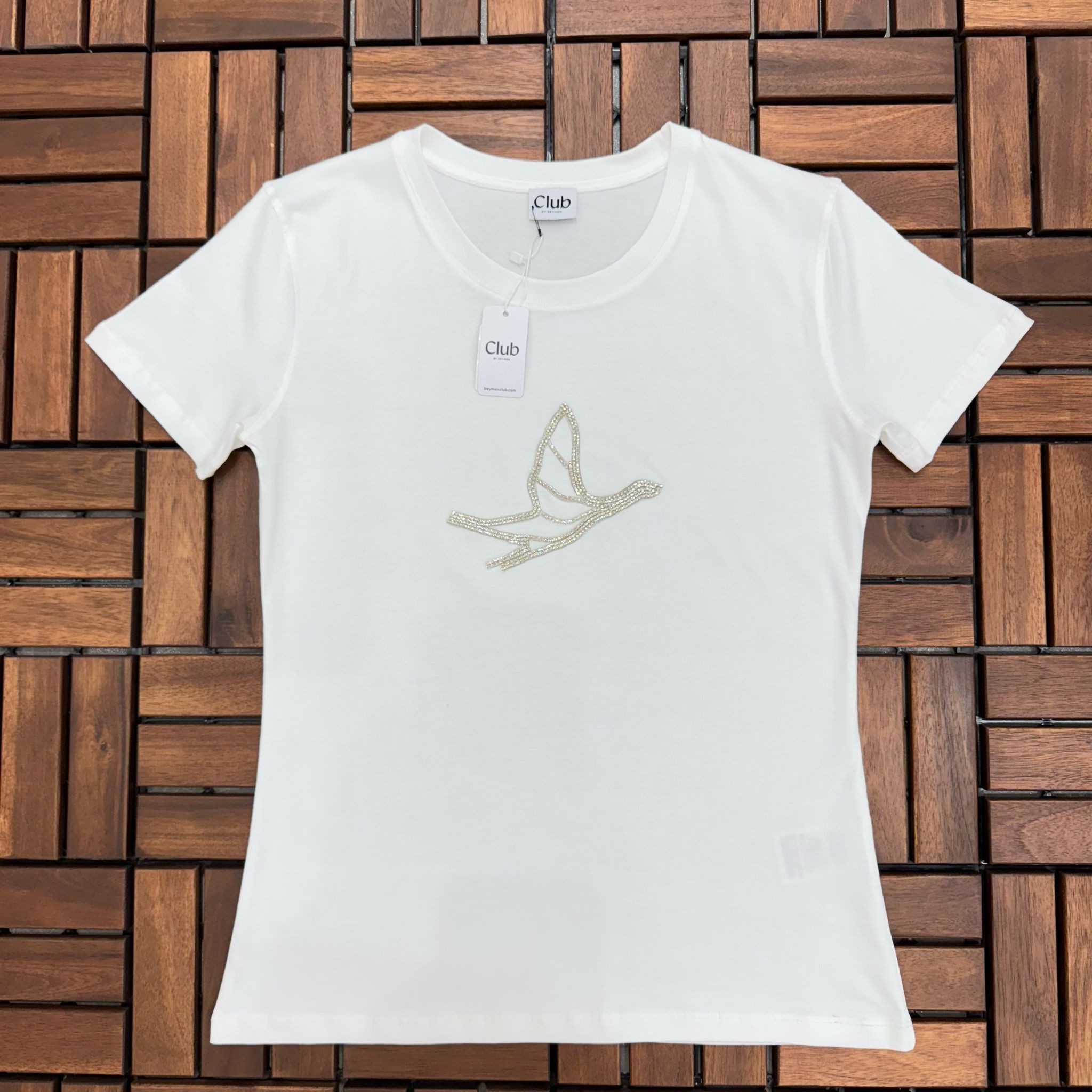 BEYMEN Taş İşlemeli Beyaz Kadın T-Shirt BES109