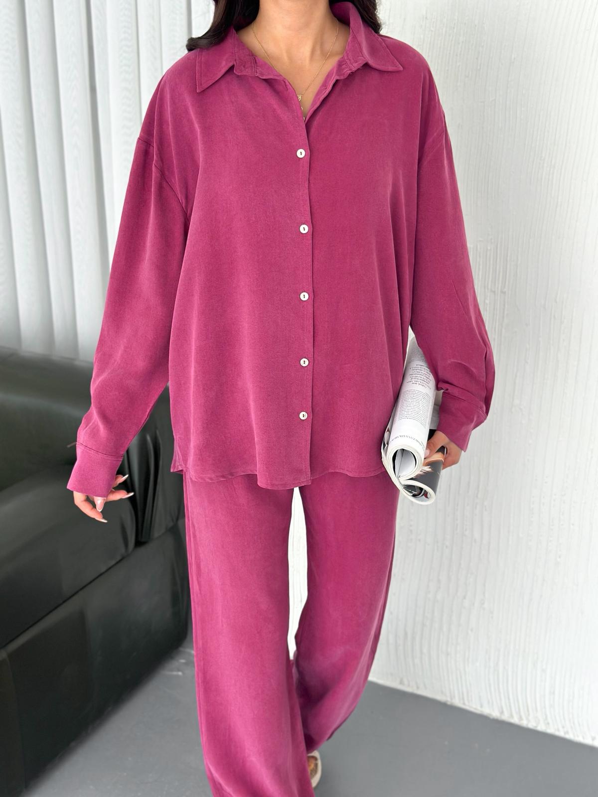 Berhani Düğmeli Bordo Kadın Takım YKM31118