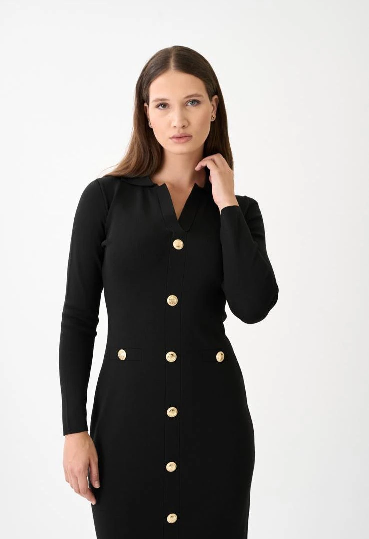 Berhani Düğme Detay Siyah Kadın Elbise 130B