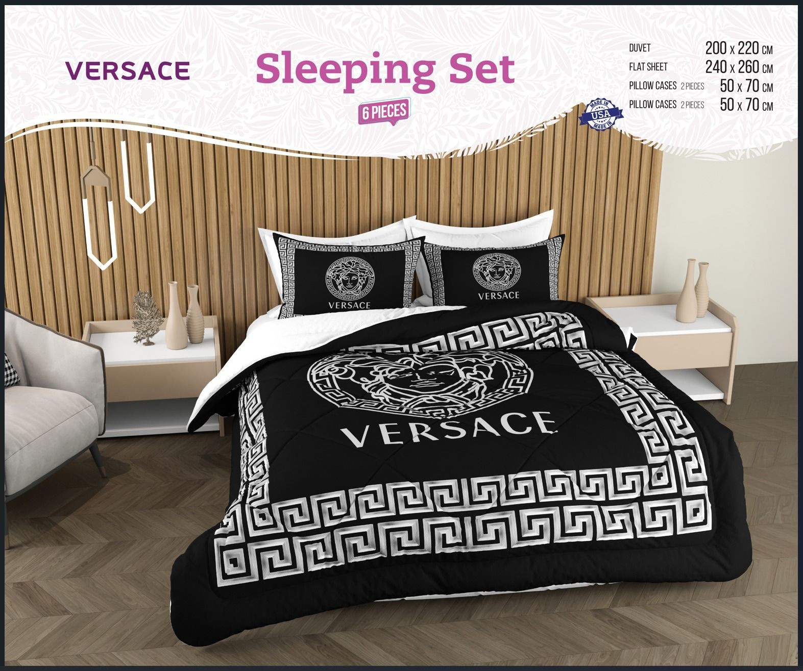 Versace Çift Kişilik Uyku Seti 200x220