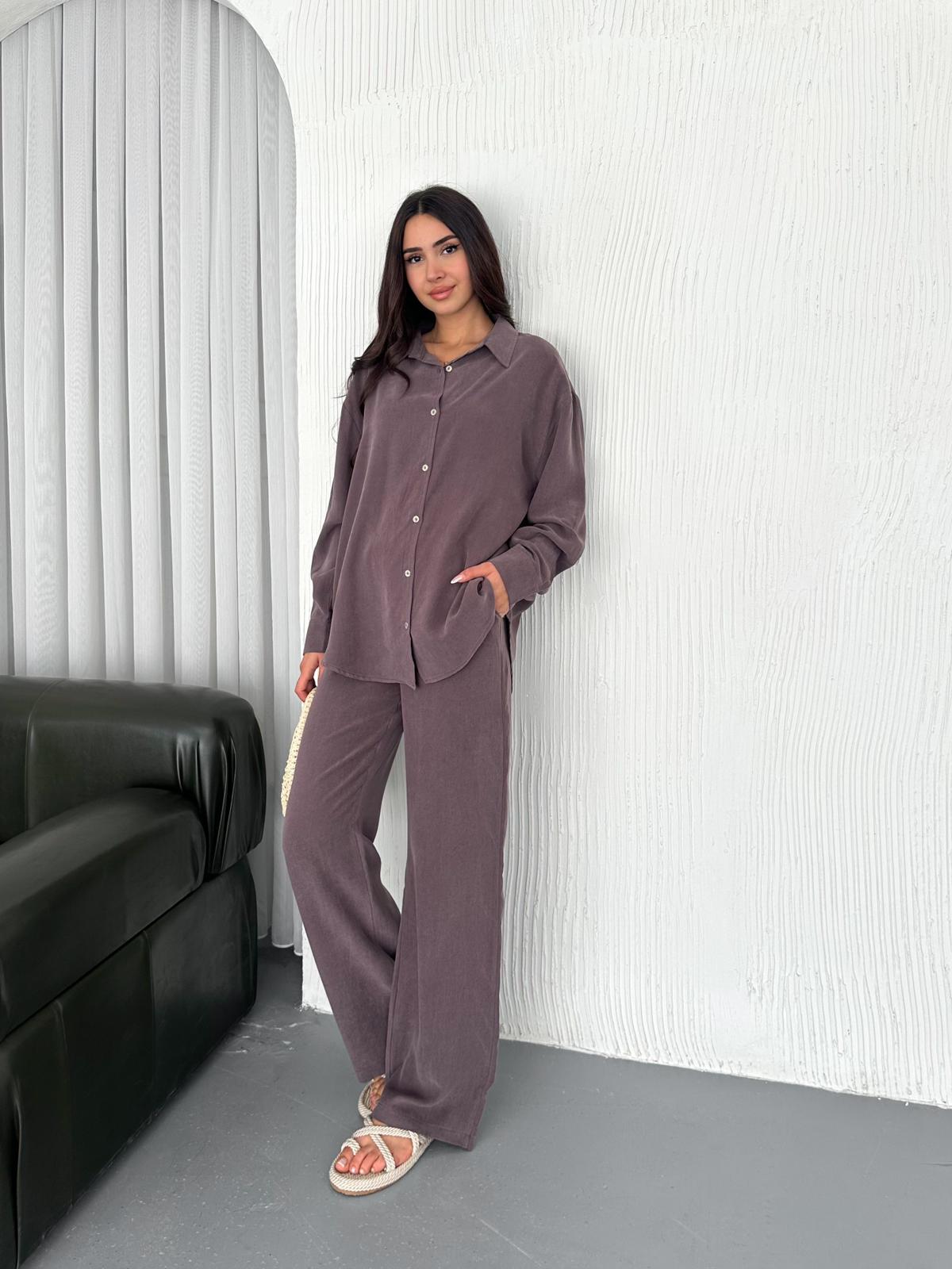 Berhani Düğmeli Kahve Kadın Takım YKM31118