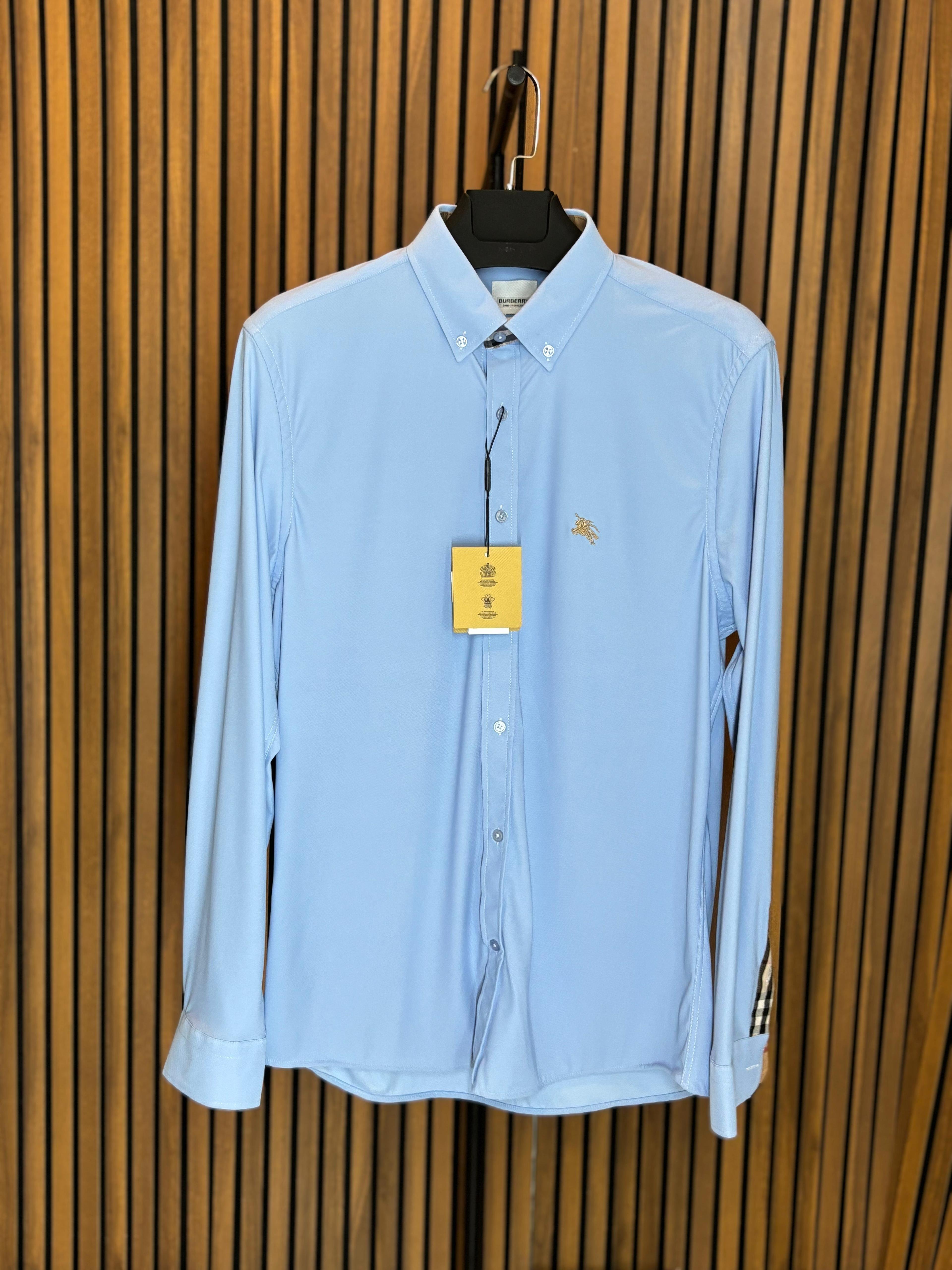 BURBERRY Logo Detaylı Mavi Erkek Gömlek 3911