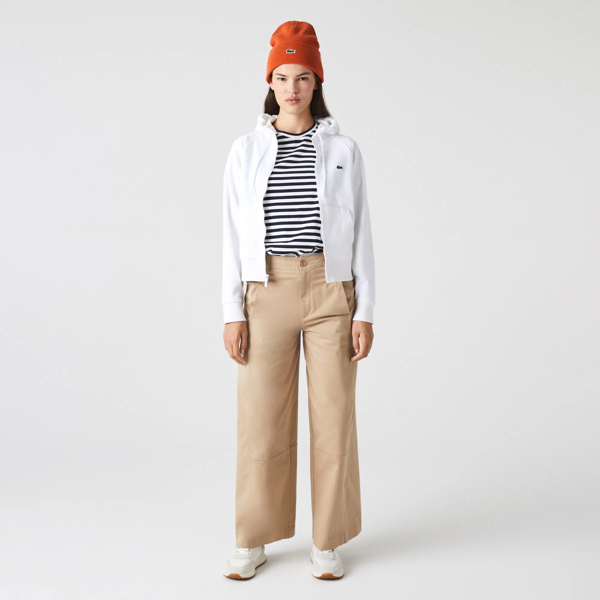 Lacoste Fermuar Kapüşonlu Beyaz Kadın Sweatshirt AH042