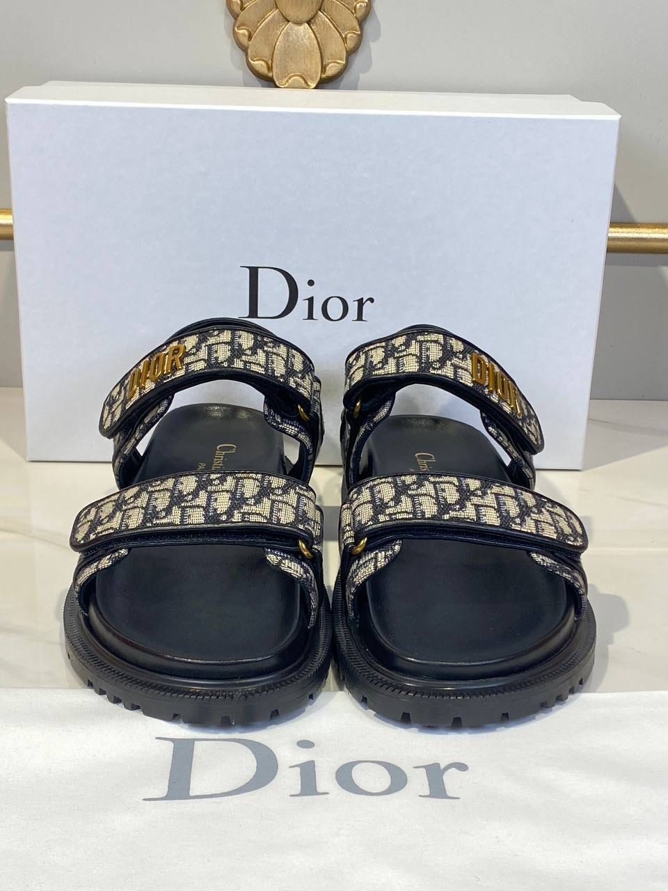 Christian Dior Hakiki Deri Siyah-Lacivert Sandalet